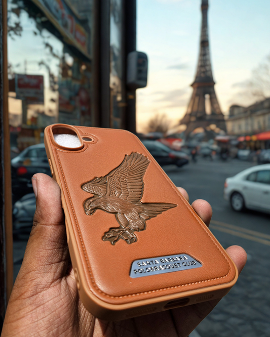 IPHONE APPLE LEATHER SANATA BARBARA 3D EAGLE WITH SILVER IN BROWN COLOR