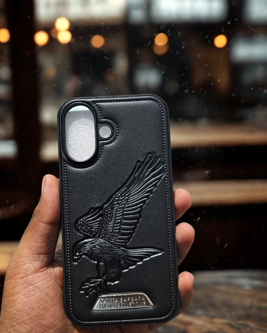 IPHONE APPLE LEATHER SANATA BARBARA 3D EAGLE WITH SILVER IN BLACK COLOR