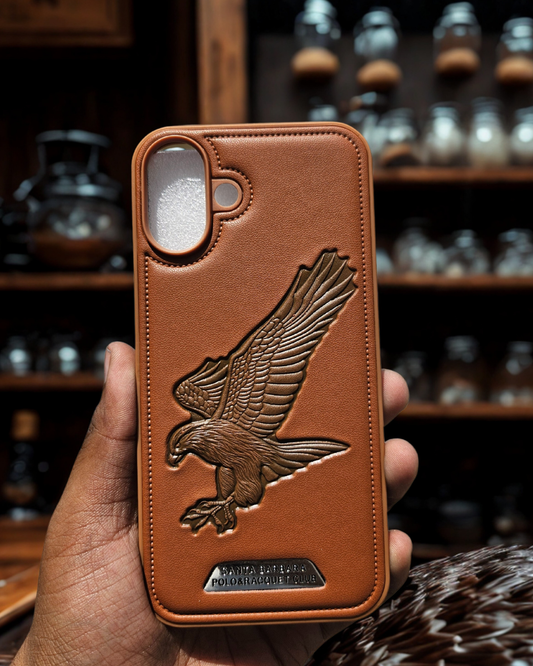 IPHONE APPLE LEATHER SANATA BARBARA 3D EAGLE WITH SILVER IN BROWN COLOR