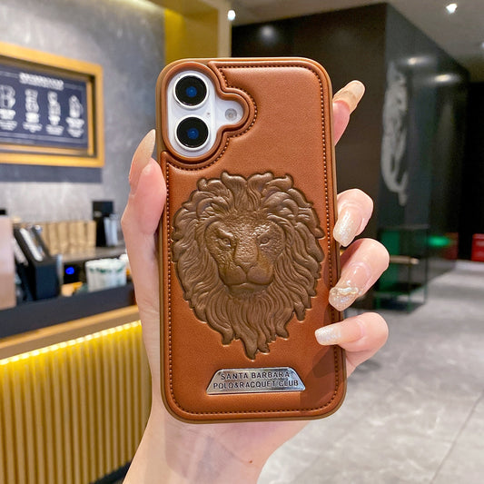 IPHONE APPLE LEATHER SANATA BARBARA 3D LION WITH SILVER IN BROWN