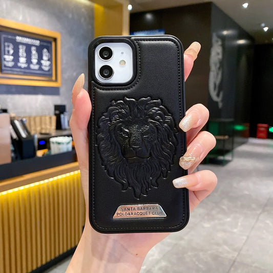 IPHONE APPLE LEATHER SANATA BARBARA 3D LION WITH SILVER IN BLACK